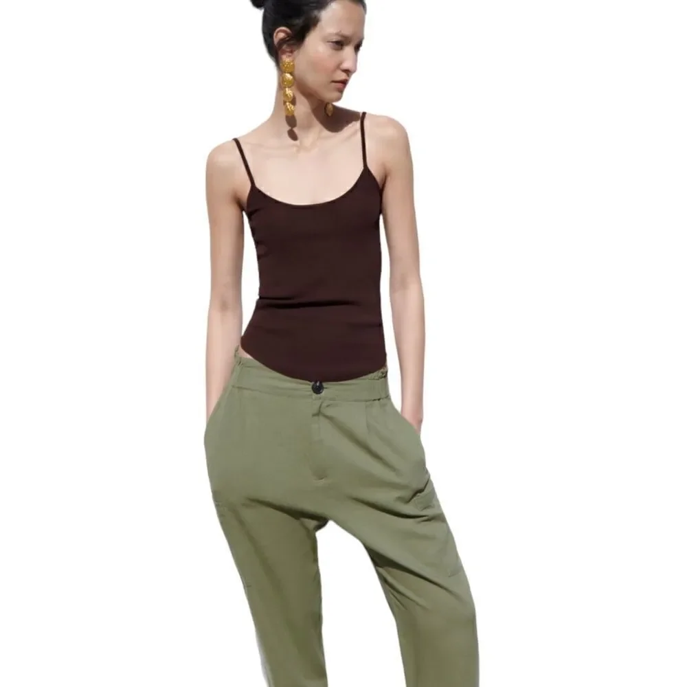 ZARA | Khaki | BAGGY LINEN BLEND PANTS
